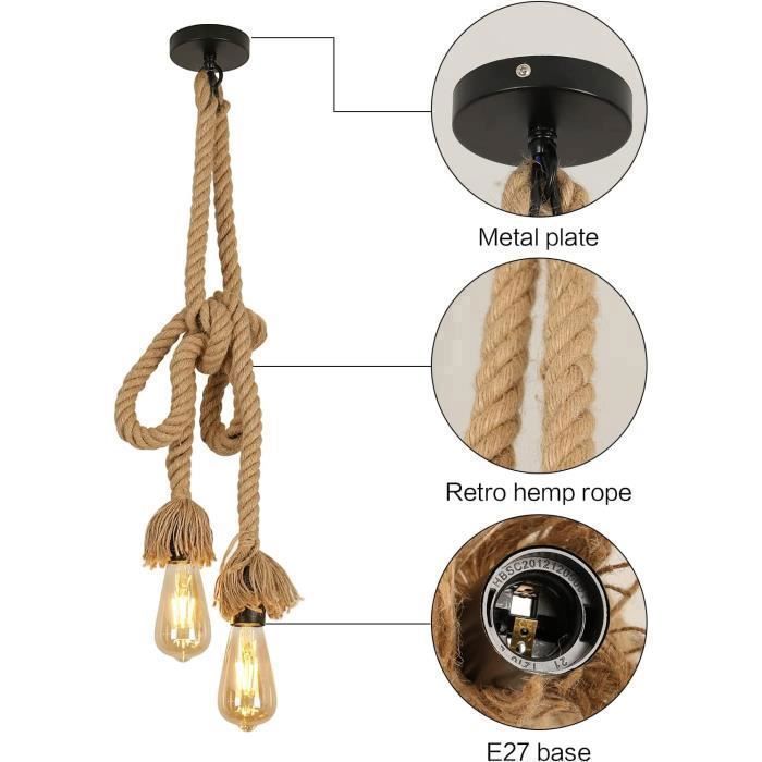 Suspension En Corde De Chanvre – Bandeau Métal Peint Taupe – Déco Maison