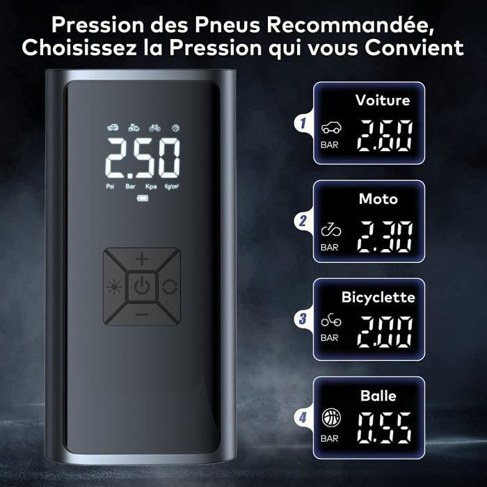 Mini Compresseur D'Air Portable AOKBON 150 PSI - Pompe à Air Rechargeable Pour Pneus Voiture, Moto, VTT Avec écran Digital Et Lampe LED