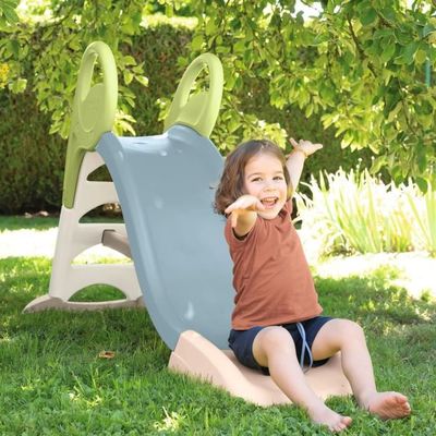Smoby Life 7600820629 Toboggan enfant XS beige et vert - Surface de glissement 90 cm - Marches antidérapantes - Prise d'eau cascade - Compact et facile à ranger - Convient à partir