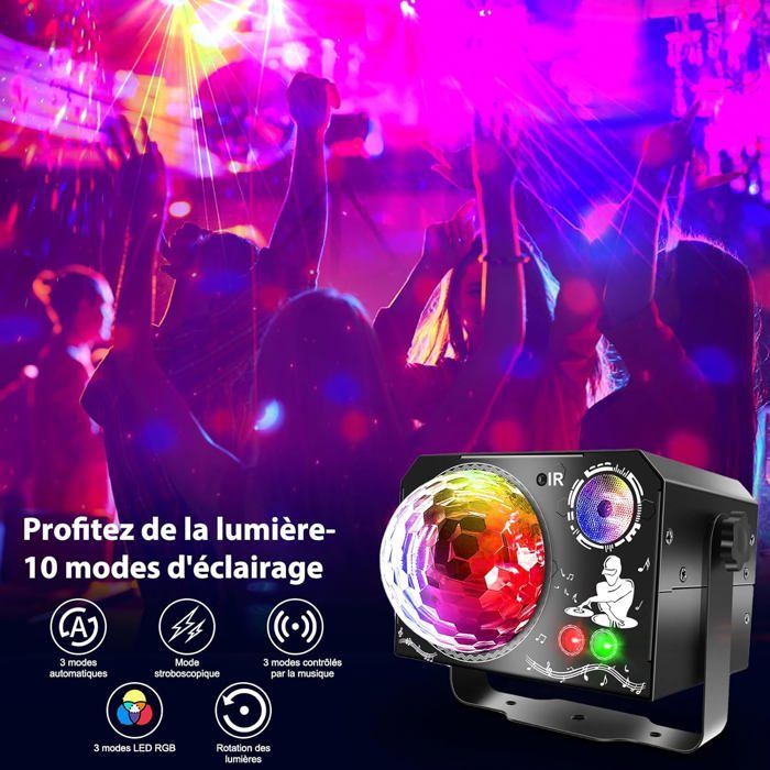 Lampe de Scène 4 en 1, Fwiull Lère Disco avec Télécommande et Stroboscope, 65 Effets Lneux RGB