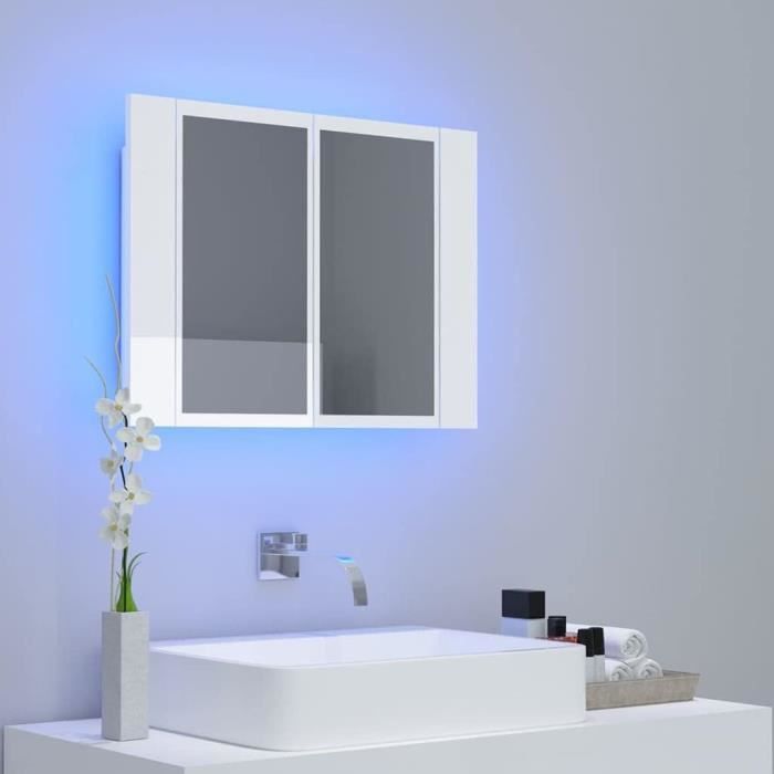 Armoire de salle de bain à miroir LED Blanc bril…