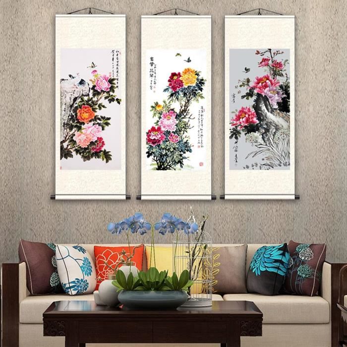 Decoration Asiatique, Tableau Decoration Murale Rouleau De Soie Asiatique  Murale Fleurs Décoration Orientales Peinture Sur S[n1030] - Cdiscount Maison