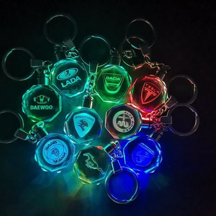 Porte-clés de bouteille de cristal de lumière LED, clé de logo de