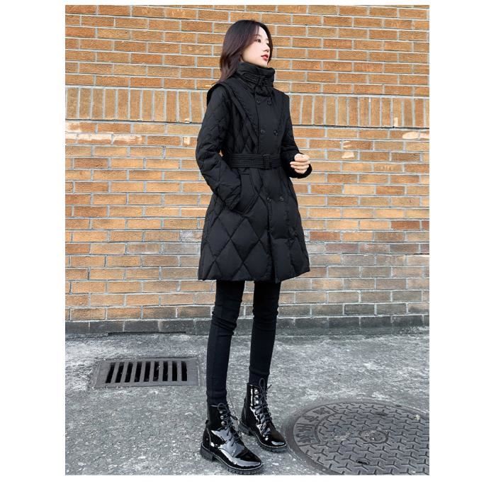 Doudoune Femme Noir Hiver paisse l gante Chaud Mi long Taille