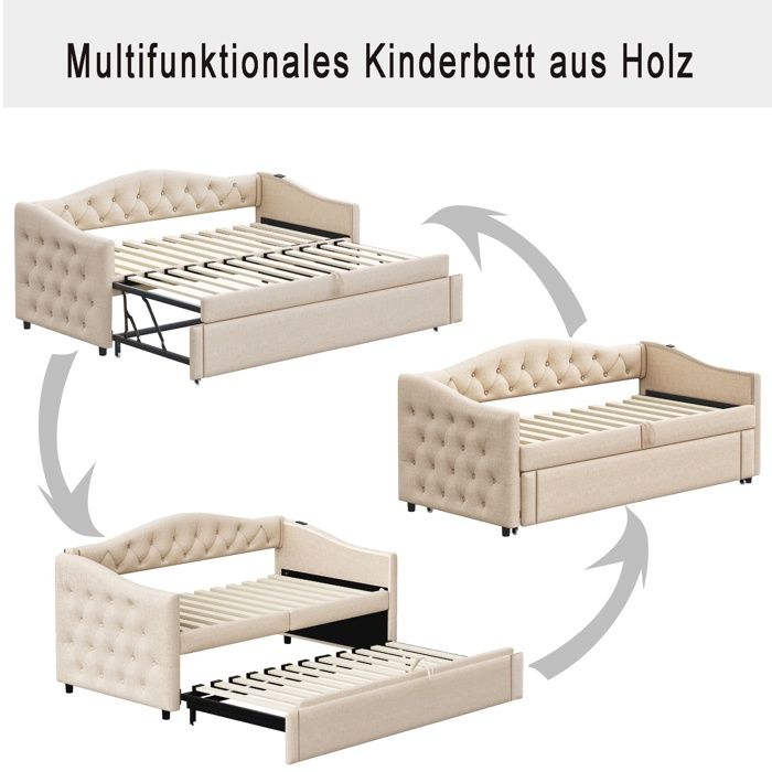 Lit Capitonné 180 X 200 Cm, Lit Double Avec Rangement Et 2 Tiroirs