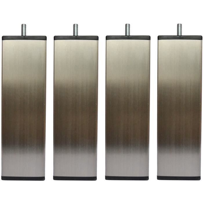 Jeu de pieds carrés inox brossé Ø 6 H 14,5 cm - Lot de 4