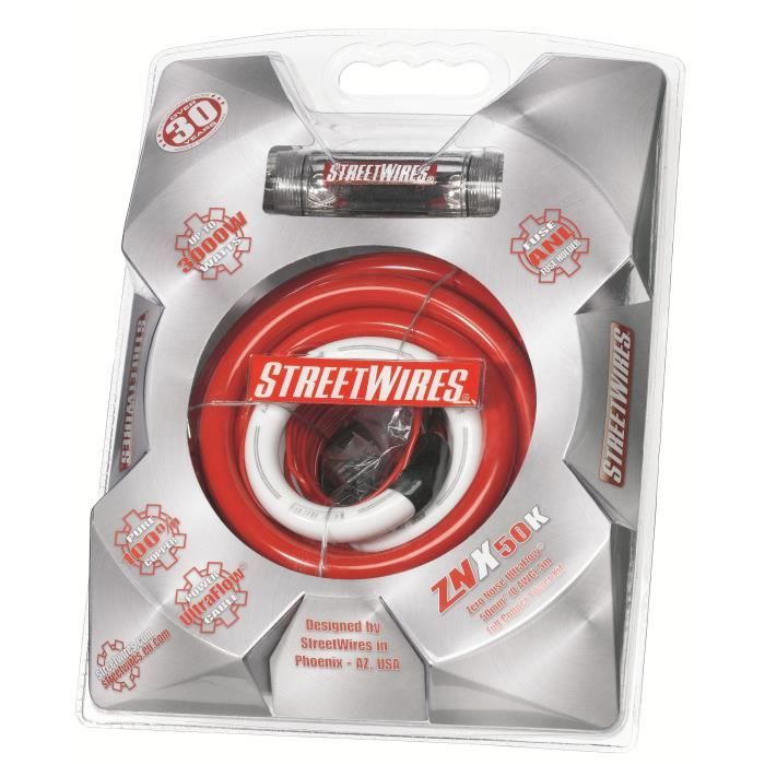 Kit Câblage Audio MTX StreetWires ZNX10K - Câble Alimentation 10mm² 5m, RCA, Remote - Pour Système Jusqu'à 400W RMS