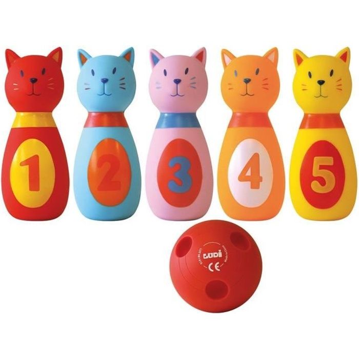 Jeu de quilles Chat - LUDI - En plastique souple - Développe l'adresse et l'habileté de votre enfant