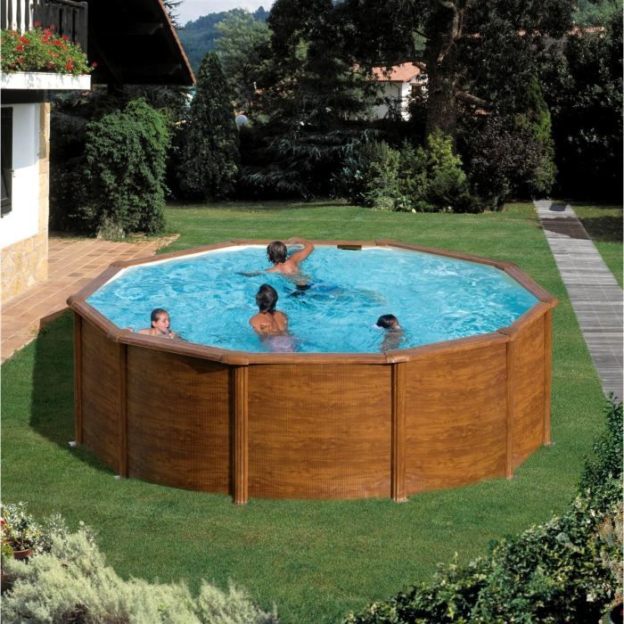 Piscine ronde San Marina Ø3,5m décoré bois