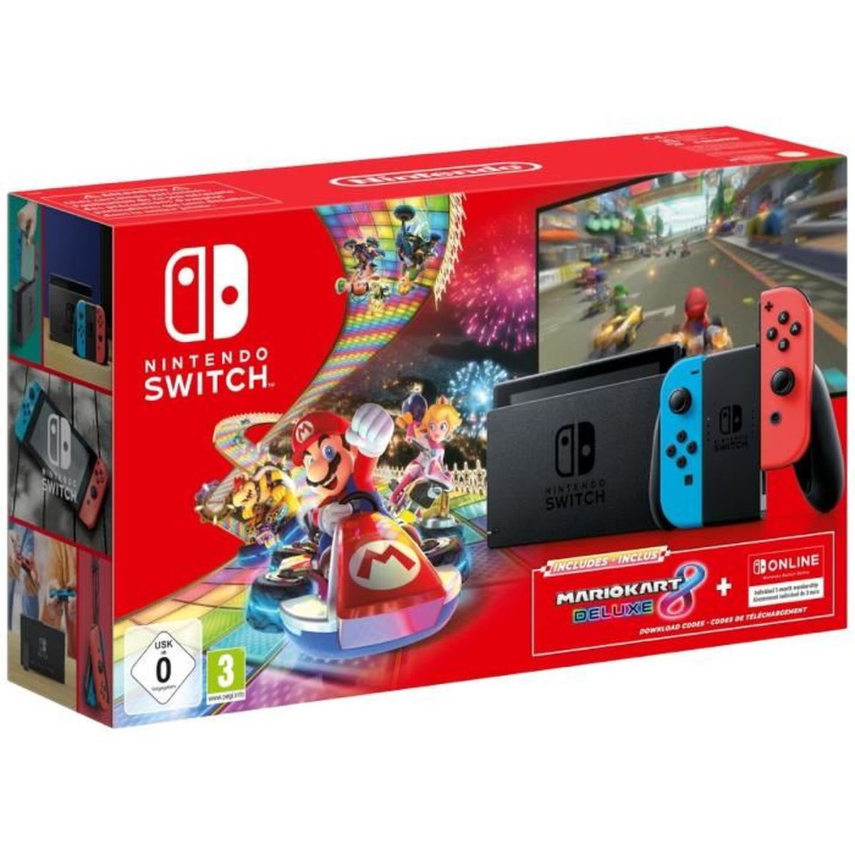 Pack : Console Nintendo Switch + Mario Kart 8 Deluxe (Code de téléchargement du jeu + 3 mois au NSO 