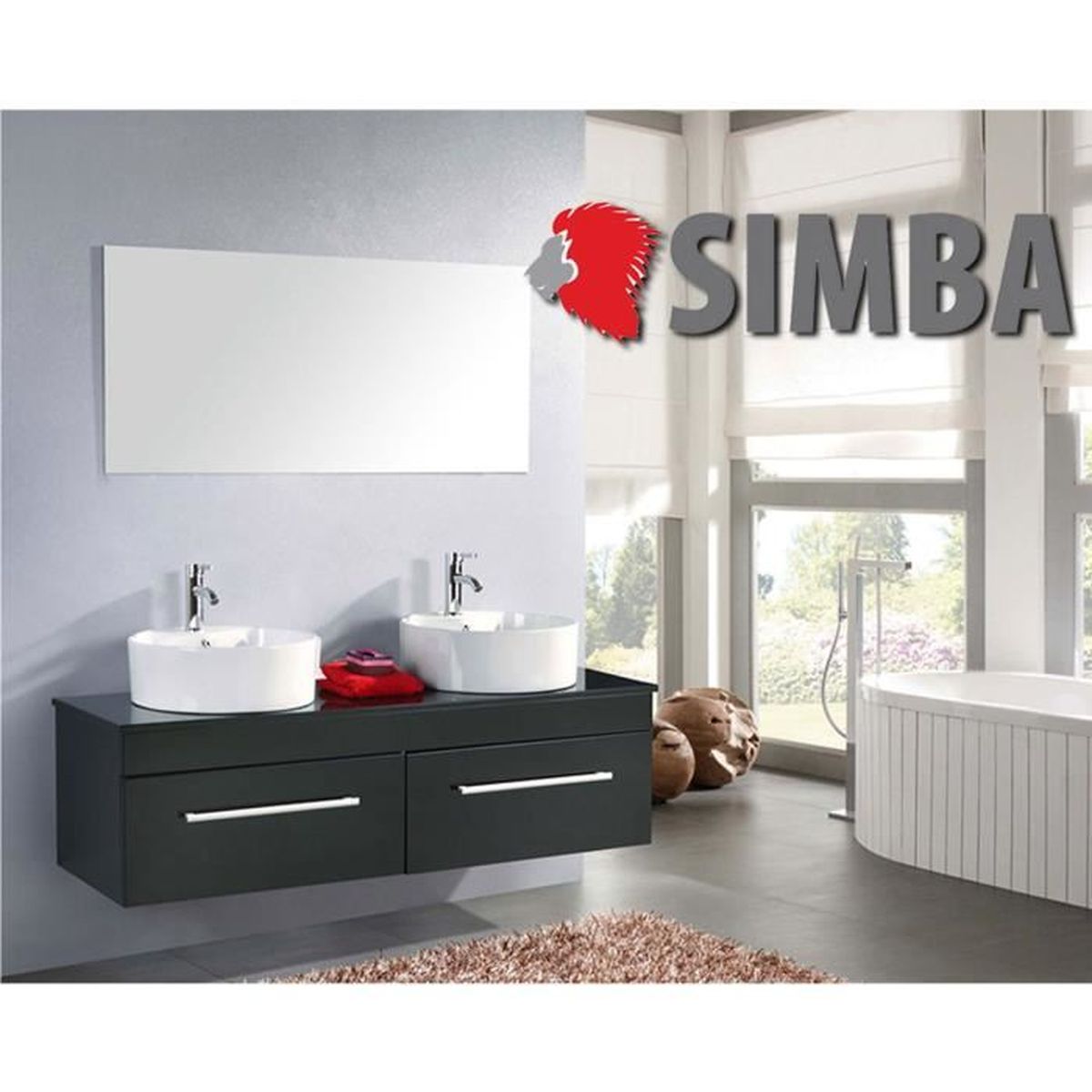 Meuble Salle De Bain 150 Cm Noir Set Vasque Robinetterie