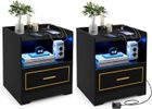 GIANTEX 2 Tables de Chevet LED-avec Tiroir+Station de Charge (Type-C+USB)-3 Couleurs et Luminosité Réglables-Table d'Appoint Noir