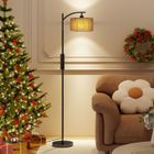 PULUOMIS Lampadaire sur pied salon 160 cm incluse ampoule, Lampe à intensité variable avec abat-jour, Interrupteur au pied, E27 base, Noir