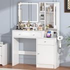 Coiffeuse avec Miroir LED - NHHF - 85L X 38P X 136H CM- 2 Prise et USB - 3 Couleurs Réglable - 2 Troirs 5 étagères et 2 Armoire