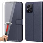 E.F.CONNECTION Coque Etui Pour Xiaomi Redmi Note 12 Pro 5G - Effet Cuir Elégant - 2 Verres Trempés Inclus - Bleu Marine