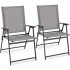 GOPLUS 2 Chaises de Jardin en Textilène avec Cadre Métallique,Chaise Pliante avec Dossier Haut-Accoudoirs,Chaise de Camping,Gris
