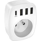PRESOMA Prise USB Secteur Chargeur USB Multiple, Electrique,4000W,5 en 1 Multiprise Murale 1 AC,1USB C et 3Ports USB POUR iPhone/iPad
