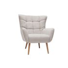 Miliboo - Fauteuil scandinave en tissu effet velours texturé beige et bois clair AVERY