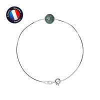 PERLINEA - Bracelet Véritable Perle de Culture de Tahiti Cerclée 9-10 mm - Vénitienne Argent 925 Millièmes - Bijoux Femme