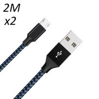 [2 pack] Cable Nylon Tressé Bleu Micro USB 2M pour tablette Lenovo Tab 4 10" - E10 10.1" - M10" Gen 1 - M8" [Toproduits®]