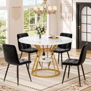 Ensemble table de salle à manger ronde 5 pièces en bois, 1
