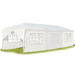 TONNELLE - BARNUM DREAMADE Tente de Réception 3x9 M Pliable en Tube Fer, Tonnelles en 8 Tissu PE, Pavillon de Jardin avec 3 Fenêtres pour Fête, Blanc