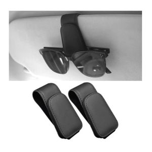 2 Porte-lunettes Magnétiques Pour Voiture - En Cuir - Fixation Sur Pare-soleil - Range Lunettes Et Tickets