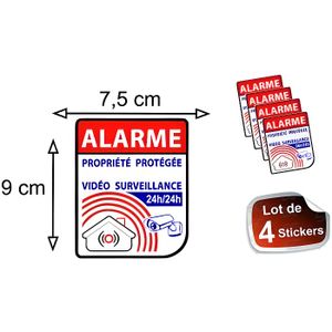 Autocollant Alarme Maison dissuasifs (x8) – Alarme Surveillance  électronique Aluminium brossé - Taille de l'adhésif Anti-cambriolage 80x60  mm - Sticker de sécur…