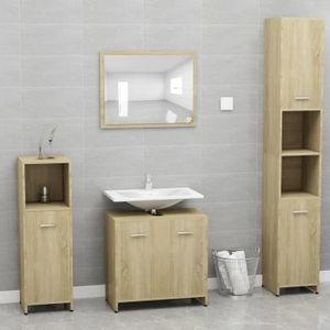 SALLE DE BAIN COMPLETE Ensemble de meubles de salle de bain suspendu JILL - Chêne sonoma - 60x33x61cm - Avec armoire et miroir