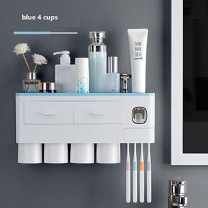 PORTE SECHE-CHEVEUX Accessoires salle de bain,3 couleur salle de bain accessoires porte brosse à dents automatique dentifrice - Type blue 4 cups