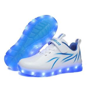 BASKET YTi™ Baskets de Sport lumineuses pour garçons et filles, chaussures imperméables et confortables avec lumière LED - Blanc bleu