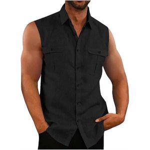 Chemise sans manche homme en lin Cdiscount