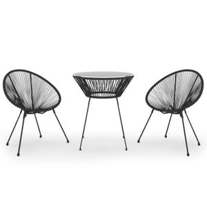 Ensemble table et chaise de jardin Salon de jardin en Rotin PVC, Ensemble à dîner d'extérieur 2 chaises avec table, Couleur noir et transparent K178