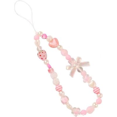 2 Chaînes Anti-perte Téléphone En Perles - Rose Avec Charms - Lanière Décorative Bijou