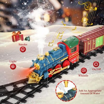 Train Électrique Vapeur Avec Fumée, Lumières Et Son - Ensemble Modulaire Avec 24 Rails Et 4 Wagons - Cadeau Enfant Dès 3 Ans