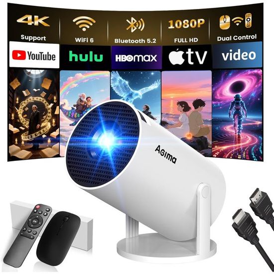 Mini Projecteur 4K Android TV 11 - WiFi 6, Bluetooth 5.2, HD 720P, Portable, Correction Auto (Vision 3Pro)