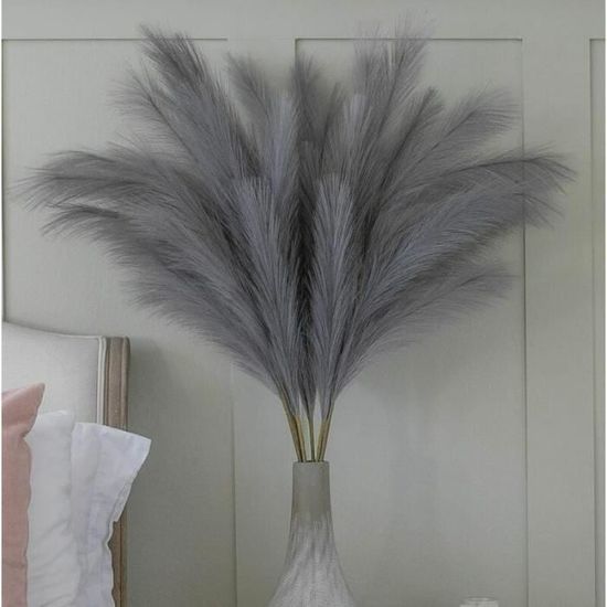 Lot De 3 Tiges Pampas Artificielles Grises 70 Cm – Herbe De Pampa Moelleuse & Fluffy – Idéal Bouquet Bohème Mariage, Déco Maison & Vase