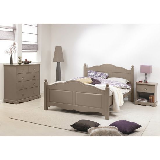 Chambre Taupe Lit 140 + Commode + Chevet.