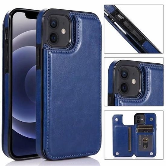 Coque Portefeuille Noir IPhone 12 - Avec Fente Coulissante Pour Cartes - Protection Antichoc Renforcée
