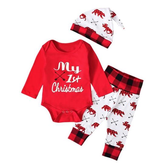 Ensemble De Vetement Pyjamas Noel Body Barboteuse Rouge Et Pantalon Avec Bonnet Manches Longues Pour Bebe Mixte Rouge Cdiscount Pret A Porter