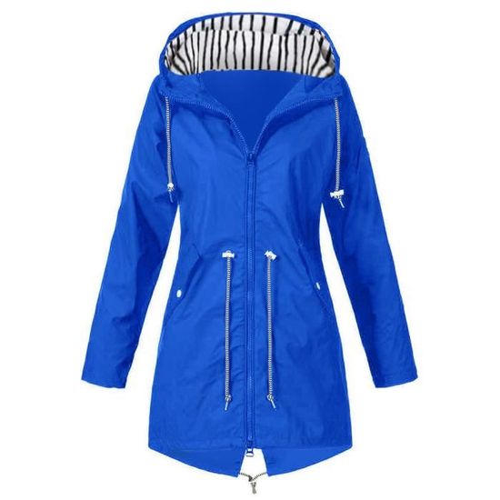 Veste Imperméable Femme Mi-longue Avec Capuche - Léger, Coupe-vent - Pour Randonnée, Camping - Poches Zippées - Taille Unique