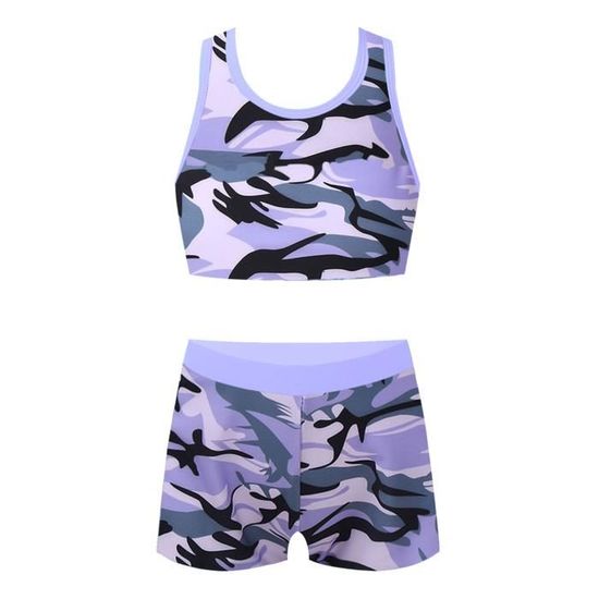 Maillot de Bain Fille - Stretch - Tankini Bikinis Épaules inclinées - Piscine Plage Natation Été Vacances - Bleu - Bleu Bleu - Prêt-à-Porter