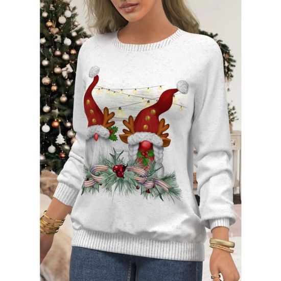 Sweat De Noël Femme - Pull Bonhomme De Neige Manches Longues, Matière Douce Polyester, Cadeau Drôle - 6