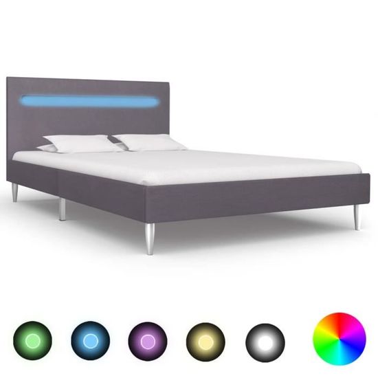 SUC Cadre de lit avec LED Gris Tissu 120 x 200 cm  SUC1