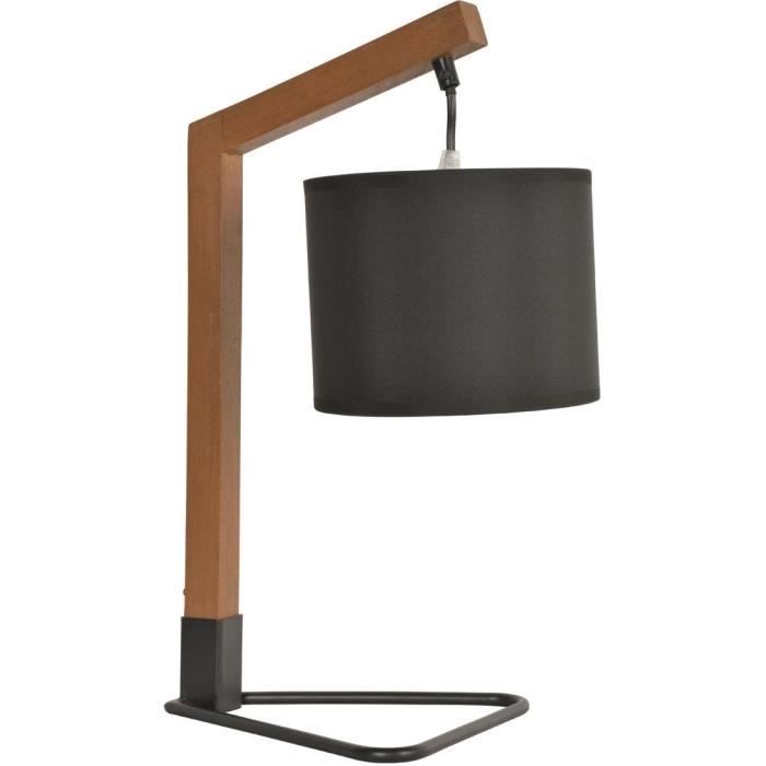 Lampe trépied - Bois et métal peint - H 44 x L 21 x Ø 17 x P 28 cm - Chêne et noir