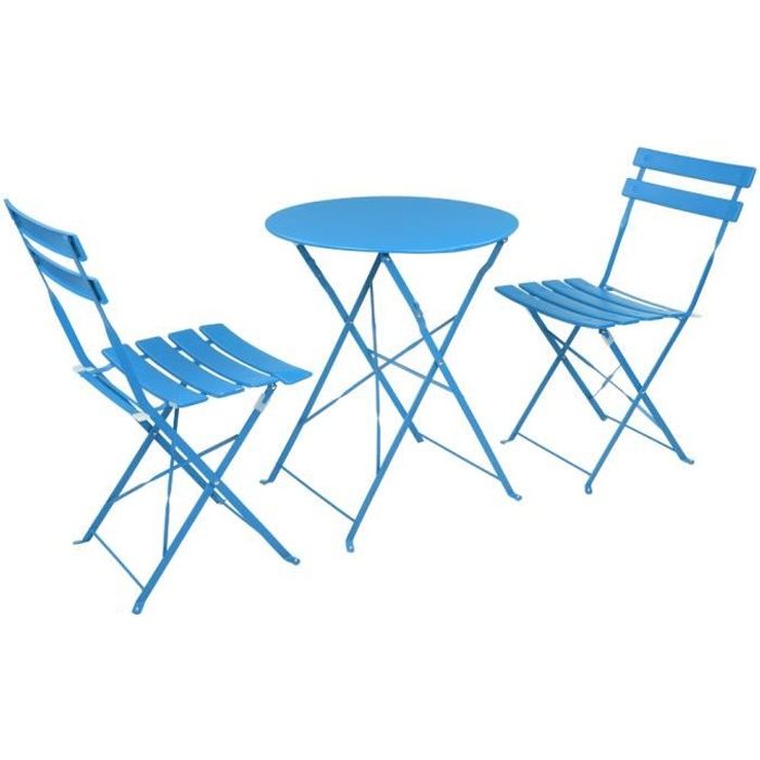 Set bistrot 2 personnes - Table ronde 60 cm + 2 chaises-Bleu
