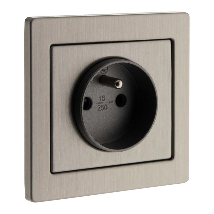 Prise 2 P+T Inox brossé Art'Flat