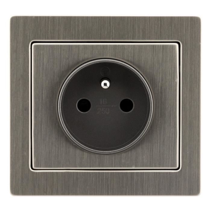 Prise 2 P+T Inox brossé Art'Flat