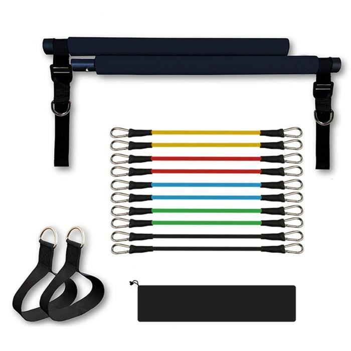 Kit de Barre de Pilates avec Bande de Résistance Réglable Musculation Fitness Squat Équipement Noir