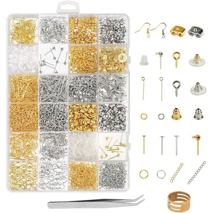 2416 Pcs Kit Bijoux Création Argent Or Fermoir Bracelet Accessoire de Réparation de Bijoux pour DIY Boucles d'oreilles Colliers Brac